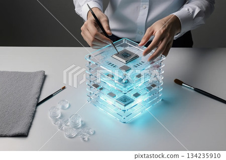 Hands Building Physical Model of Blockchain Validator Node Hands Building Physical Model of Blockchain Validator Node 134235910