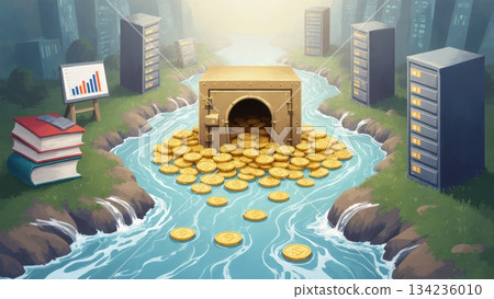 Abstract River of Passive Income from Diverse Sources 134236010