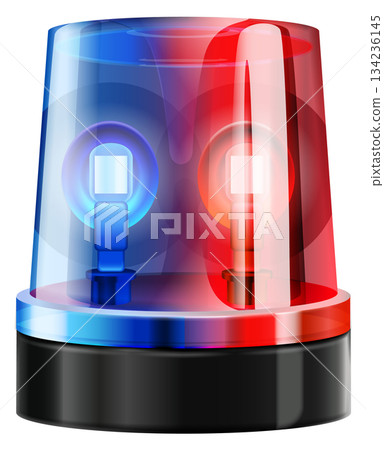 A blue and red police light with a black base 134236145