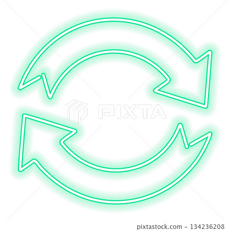 A neon green circle with two arrows pointing in opposite directions A neon green circle with two arrows pointing in opposite directions 134236208