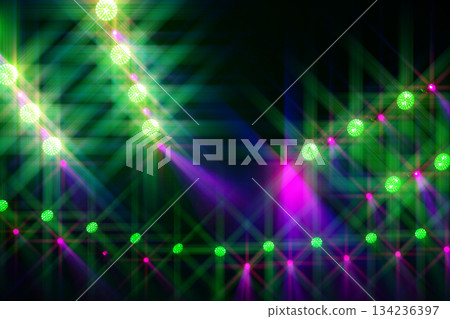 Stage light beams are green and purple on a blue background. Stage light beams are green and purple on a blue background. 134236397