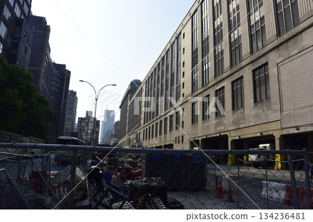 New York Manhattan: Old buildings and roads under construction New York Manhattan: Old buildings and roads under construction 134236481