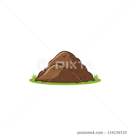 Illustrative depiction of earth mound on grass with cartoon style rendering soil heap presentation 134236535