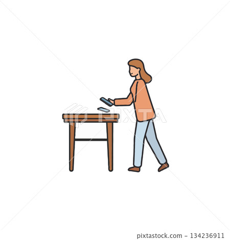 Woman preparing letters at table concept displays organizational process and workflow management 134236911