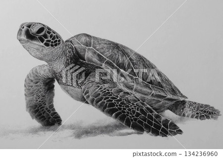Serene Sea Turtle Gliding Gracefully Through Tranquil Waters at Dusk Generative AI 134236960