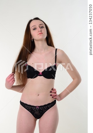 Photo of young slim woman in stylish lingerie 134237050