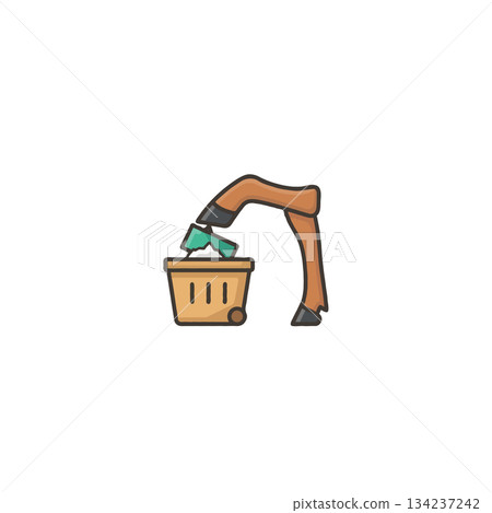 Abstract equestrian consumerism: A stylized illustration of shopping with a horse leg and basket 134237242
