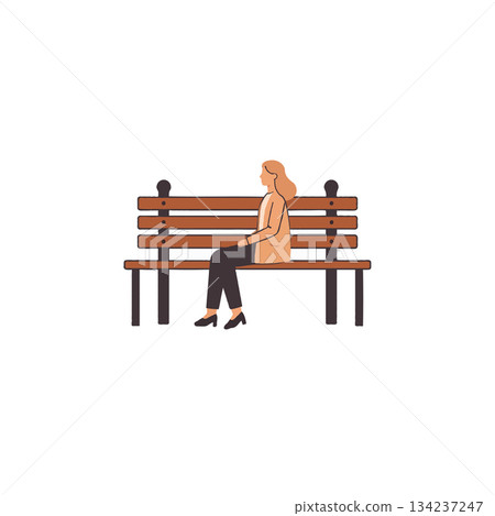 Solitary contemplation a lady on bench thoughtful gaze urban lifestyle illustration with serene 134237247