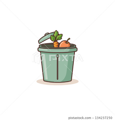 Illustration of compost bin filled with organic waste, promoting eco conscious food disposal and Illustration of compost bin filled with organic waste, promoting eco conscious food disposal and 134237250