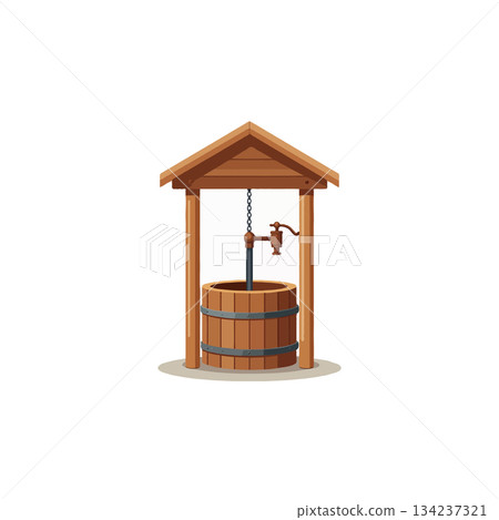 Rustic water well illustration evokes images of simple rural life and sustainable living practices 134237321