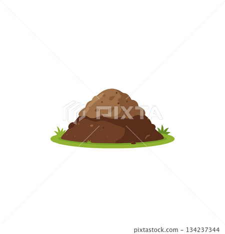 Molehill eruption illustration showcasing nature's subterranean disruption with small grassy base 134237344