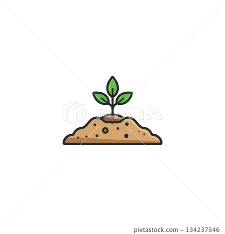 A single sprout emerges from the earthy mound symbolizing fresh beginnings and potential growth in 134237346
