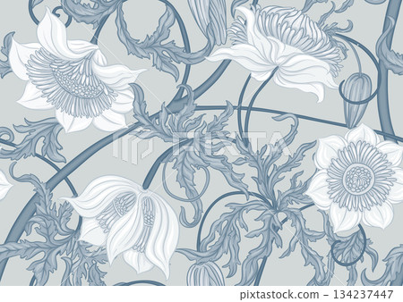 Seamless floral pattern featuring vintage botanical flowers Seamless floral pattern featuring vintage botanical flowers 134237447