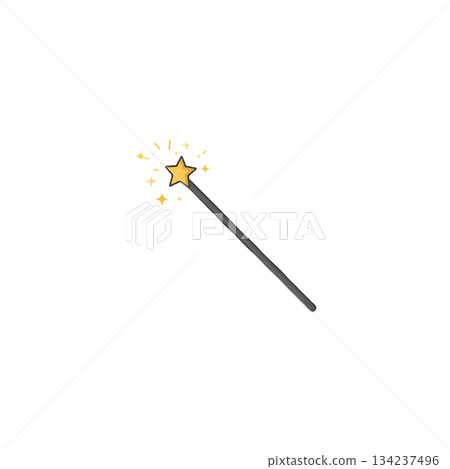 A simple hand drawn magic wand with star emitting sparkles conveying fantasy imagination and A simple hand drawn magic wand with star emitting sparkles conveying fantasy imagination and 134237496