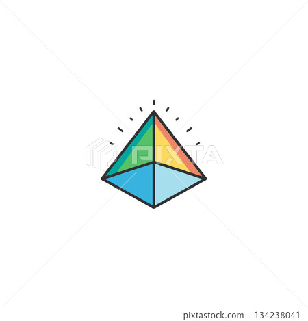 Stylized geometric triangle icon with bright segments radiates minimalist charm artistic Stylized geometric triangle icon with bright segments radiates minimalist charm artistic 134238041