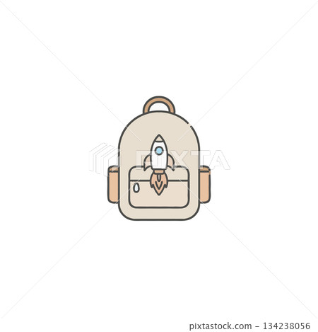 Stylized rucksack illustration featuring rocket design against a pristine background providing a 134238056