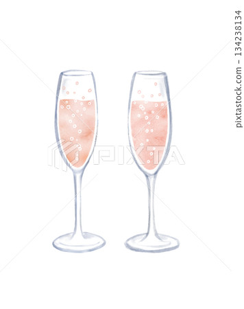 Watercolor illustration of two champagne glasses 134238134