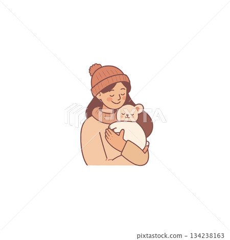 Young woman embraces soft teddy bear in gentle moment of comfort and serene tranquility depiction Young woman embraces soft teddy bear in gentle moment of comfort and serene tranquility depiction 134238163