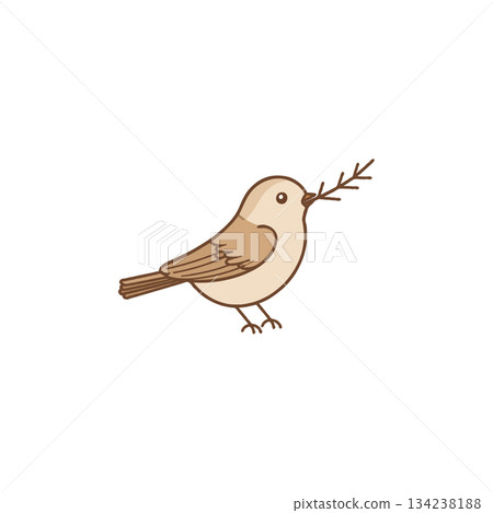 Adorable minimalist bird illustration carrying a small twig symbolizing peace hope and new Adorable minimalist bird illustration carrying a small twig symbolizing peace hope and new 134238188