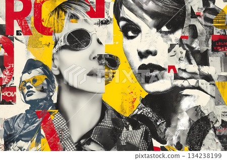 Intricate Urban Collage Capturing the Essence of Modern Femininity and Style Generative AI 134238199