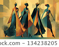 Elegant Silhouettes Parade in a Vibrant Art Deco-Inspired Fashion Illustration Generative AI 134238205