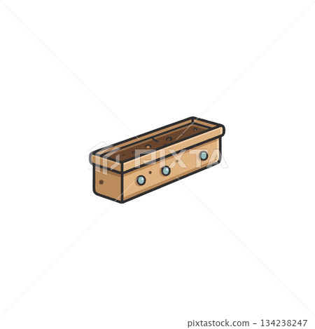 Illustration of a rectangular planter box filled with soil ready for planting seedlings and 134238247