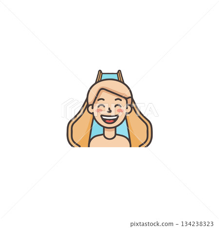 Stylized depiction of a smiling girl with a playful slide incorporated into her whimsical Stylized depiction of a smiling girl with a playful slide incorporated into her whimsical 134238323