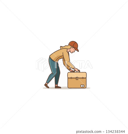 Delivery service worker prepares a package with dedicated care focusing on secure preparation with Delivery service worker prepares a package with dedicated care focusing on secure preparation with 134238344