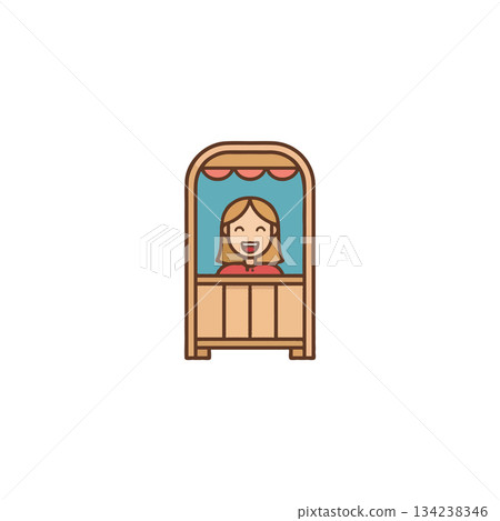 Joyful woman inside the booth radiates happiness a whimsical illustration a vibrant color palette 134238346