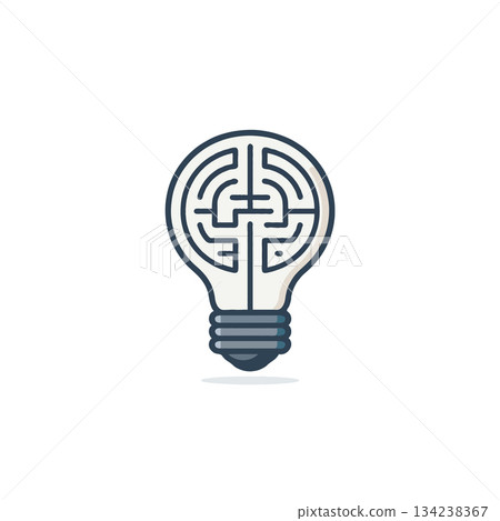 Conceptual illustration showcasing intricate maze design encapsulated within a light bulb 134238367