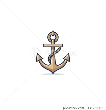 Nautical emblem depicting a tan anchor with wrapped rope symbolizing stability and maritime 134238445