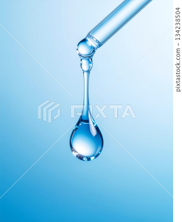 Clear image of the moment when transparent beauty serum falls from the dropper | Hyaluronic acid, moisturizing, skin care advertising material 134238504