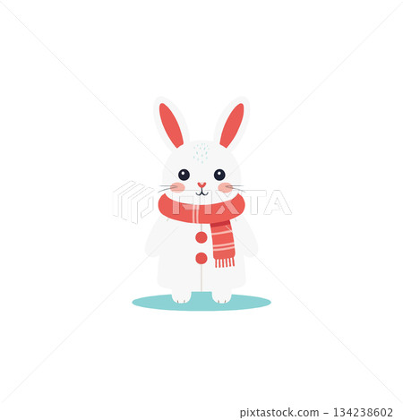 Whimsical winter bunny illustration in scarf an endearing creature suitable for children's books Whimsical winter bunny illustration in scarf an endearing creature suitable for children's books 134238602