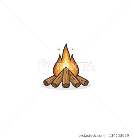 Stylized campfire illustration depicting warmth, safety and outdoor adventure in simple graphic Stylized campfire illustration depicting warmth, safety and outdoor adventure in simple graphic 134238629
