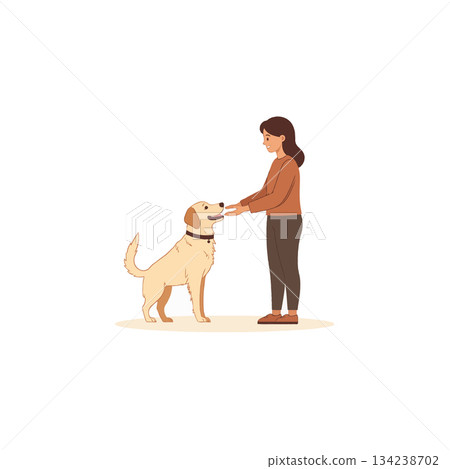 Bonding moment between a girl and her golden retriever illustrates the simple joys of pet 134238702