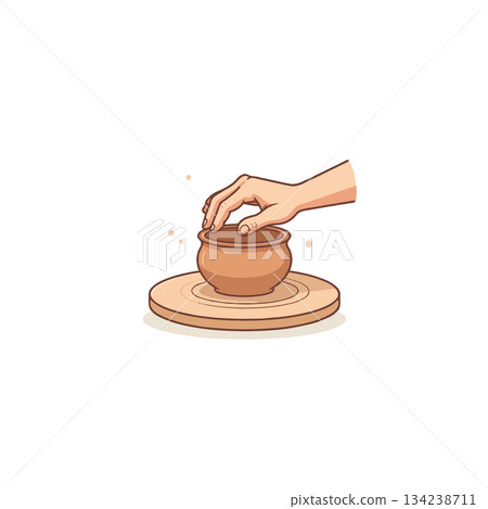 Artisan hand forming earthenware pot on spinning wheel showcasing focused craftsmanship creative Artisan hand forming earthenware pot on spinning wheel showcasing focused craftsmanship creative 134238711