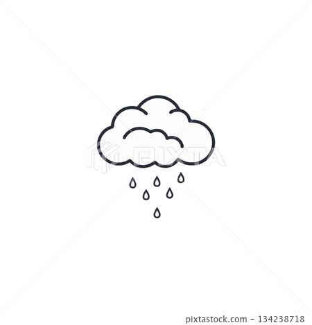 Stylized depiction of a cloud accompanied by rain droplets offering a weather representation 134238718