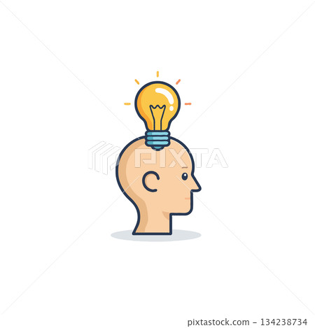 Conceptual illustration showcasing innovative idea with a lightbulb atop a stylized human head for Conceptual illustration showcasing innovative idea with a lightbulb atop a stylized human head for 134238734