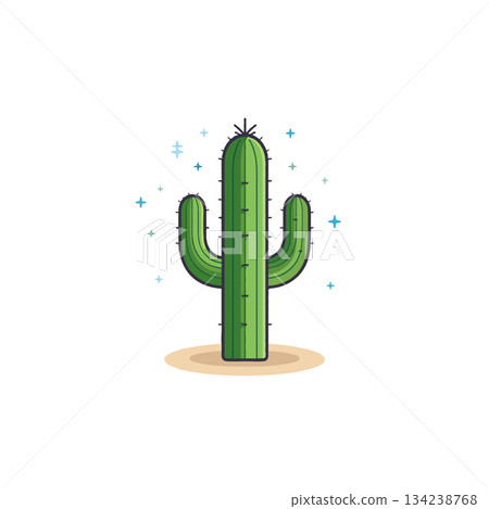 Illustration of a stylized saguaro cactus against white background for design or graphic purposes 134238768