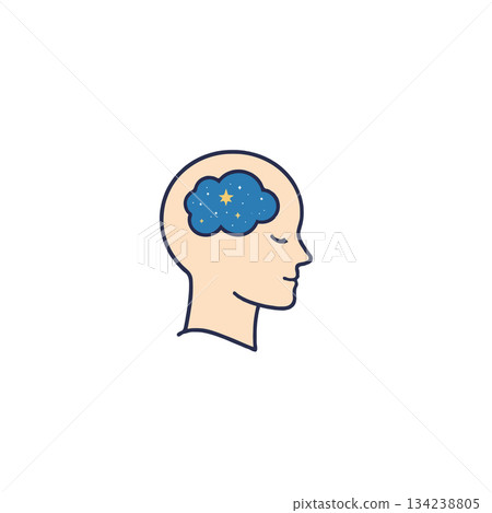 Dreamy thoughts conceptualized in mind illustration, showing peaceful sleep and imagination with Dreamy thoughts conceptualized in mind illustration, showing peaceful sleep and imagination with 134238805