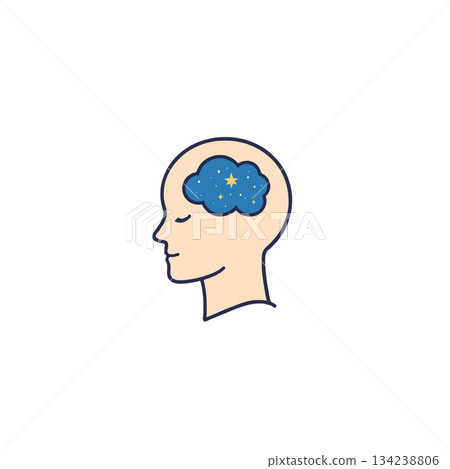 Conceptual depiction of night dreams cloud within human mind illustration for imagination and Conceptual depiction of night dreams cloud within human mind illustration for imagination and 134238806