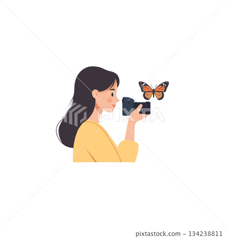 Capturing ephemeral beauty with a butterfly moment illustrated female photographer and vibrant 134238811