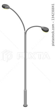 A street light pole with two lights on top 134238841