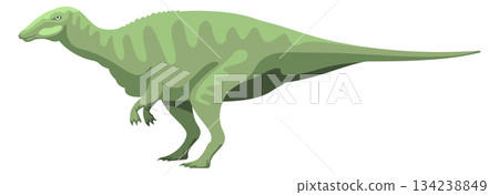 A green dinosaur is walking on a white background 134238849