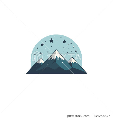 Mountains peaks against a stellar backdrop minimalist illustration of scenic alpine landscape 134238876