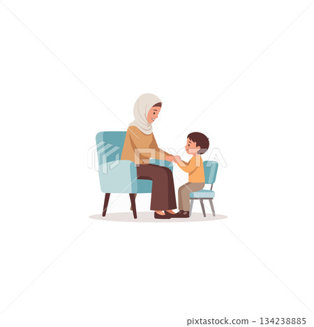 Gentle guidance of a mother imparting wisdom and love to her son in serene embrace for future 134238885