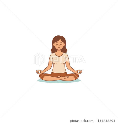 Woman practicing yoga in a lotus position for inner peace and mindful awareness towards wellness 134238893