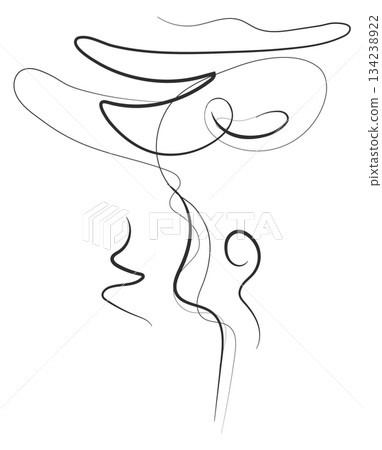 A drawing of a woman with a hat and a scarf A drawing of a woman with a hat and a scarf 134238922