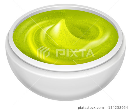 A white bowl filled with a green substance A white bowl filled with a green substance 134238934