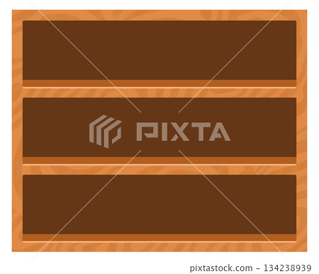 A wooden shelf with three shelves 134238939